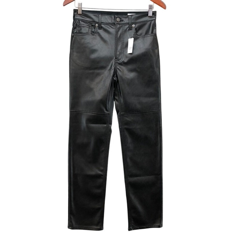 Gap Faux Leather Pants Womens 26/2 Regular True Black Cheeky‎ Straight High Rise